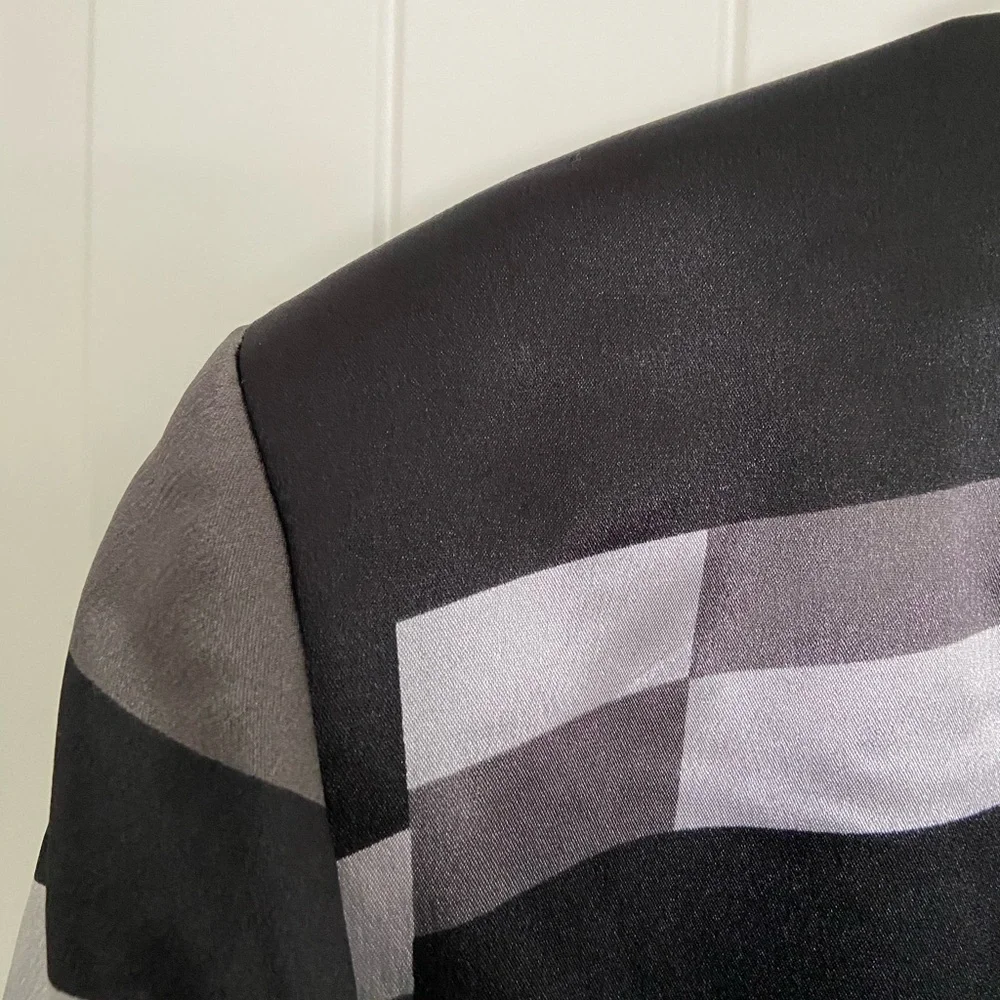 Vintage Kasper women’s geometric block pattern black gray white blazer jacket 10